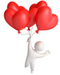 Balloon in heart shape. Man flying in a balloon