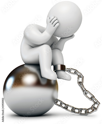 Illustration: Man shackled, prison inmate, 3d render Man shackled, prison inmate, 3d render
