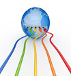 Colorful patc cords connected to a globe. Colorful patc cords connected to a globe.
