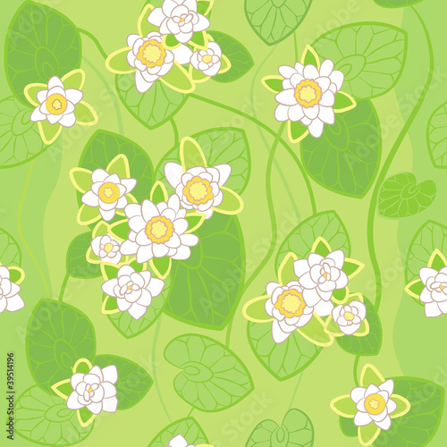 Vector: seamless pattern of white lotus on the background of green swamp seamless pattern of white lotus on the background of green swamp