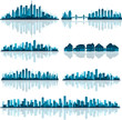 Vector: Blue cityscape silhouette with reflection Blue cityscape silhouette with reflection