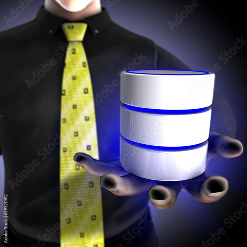 Illustration: Businessman providing a database service Businessman providing a database service