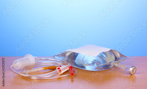 Photo: Bag of intravenous antibiotics and plastic infusion set Bag of intravenous antibiotics and plastic infusion set