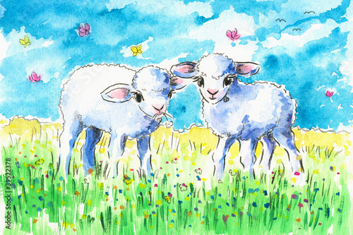 Illustration: Lambs on a field Lambs on a field