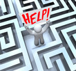 Person in Labyrinth Maze Holding Help Sign