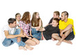 happy group of teenagers in white background happy group of teenagers in white background