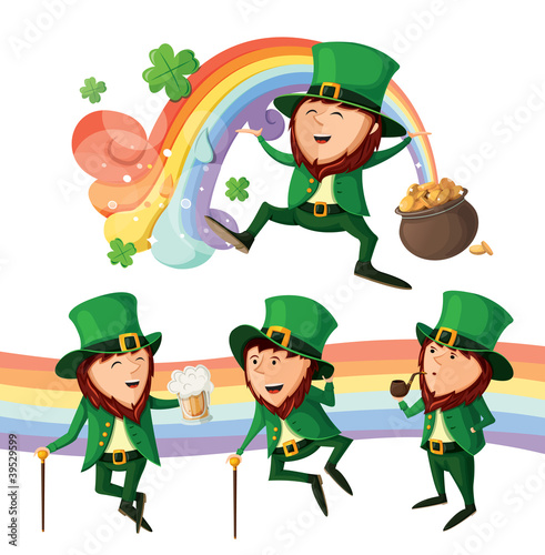 Vector: Set of cute leprechauns. Isolated on white background. Set of cute leprechauns. Isolated on white background.