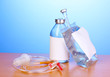 Bottle and bag of intravenous antibiotics and plastic infusion
