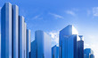 blue highrise glass skyscraper skyline