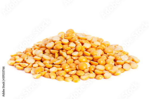 Photo: Pile split yellow peas isolated on white background. Pile split yellow peas isolated on white background.