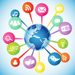 Globe, pins, social media icons 2