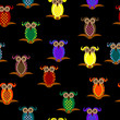 Illustration: Seamless pattern with owl in ben-day dots and pop colors Seamless pattern with owl in ben-day dots and pop colors