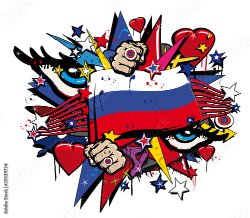Illustration: Russian Revolution graffiti tag flag Russia illustration pop art Russian Revolution graffiti tag flag Russia illustration pop art