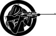 girl aims from a rifle with target background stencil