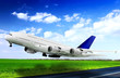 Modern airplane  in  Airport. Take off on runway.
