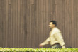 Blurred view of businessman walking