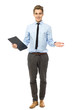 Young businessman gesturing