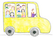 Illustration: Child's drawing school bus. Child's drawing school bus.