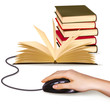 Hand with computer mouse and books