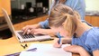 Serious girl drawing