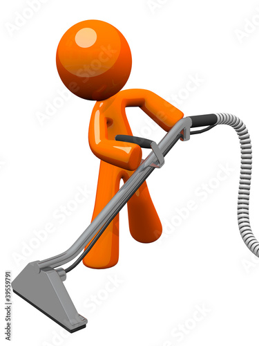 Illustration: Orange Man with Steam Cleaner Carpet Wand Orange Man with Steam Cleaner Carpet Wand