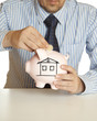 Male hand putting coins into a piggy bank
