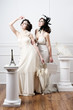Two sisters brides having fun