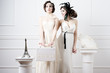 Two sisters brides having fun