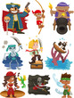 cartoon pirate icon set