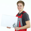 Apprentice for motor mechanic presenting copyspace