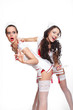 two sexy beautiful brunette doctors in red lingerie