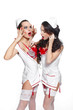 two sexy beautiful brunette doctors in red lingerie
