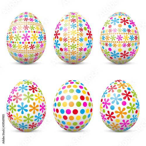 Vektor: Ostereier, Osterfest, Ostern, Eier, Set, farbig, gepunktet Ostereier, Osterfest, Ostern, Eier, Set, farbig, gepunktet