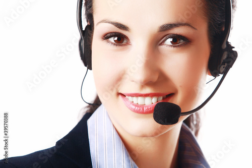 Photo: Smiling woman with headphones isolated Smiling woman with headphones isolated