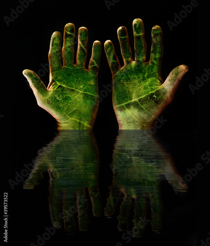 Foto: green hands reflection green hands reflection