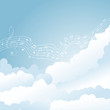 Vector: Vector musical notes staff in clouds. vector illustration Vector musical notes staff in clouds. vector illustration