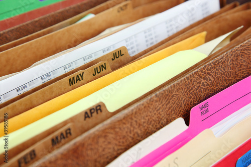 Photo: Closeup of folders in expending file pockets Closeup of folders in expending file pockets