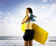 Portrait of woman with body board at beach