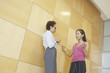 Low angle view of two businesswomen talking