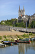 Small boats and Cathedral of Angers in France