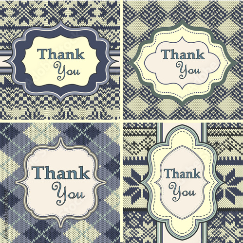 Vector: Set of vintage thank you cards with knitted background Set of vintage thank you cards with knitted background