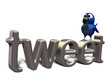 Blue twittering bird standing on the word tweet