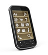 Touchscreen smartphone with application icons on shelves