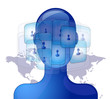Blue person with international friends on social media Blue person with international friends on social media