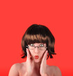 Surprised Woman with Red Background