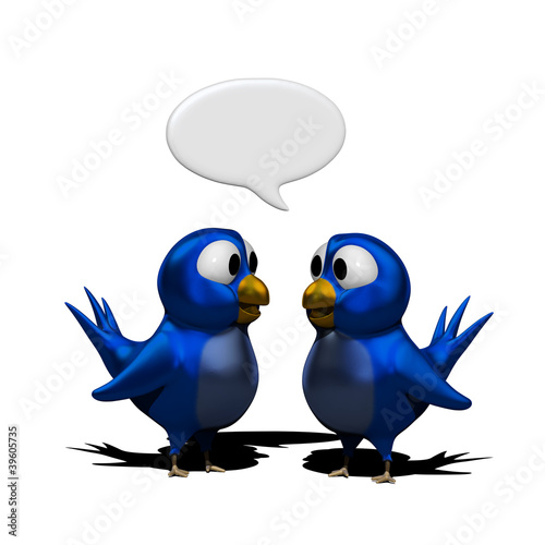 Illustration: Blue twittering birds with speak balloon Blue twittering birds with speak balloon