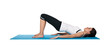 Beautiful young female exercising on a blue matt