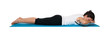 Beautiful young female exercising on a blue matt