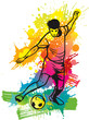 Soccer player kicks the ball