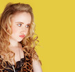 blonde woman on yellow